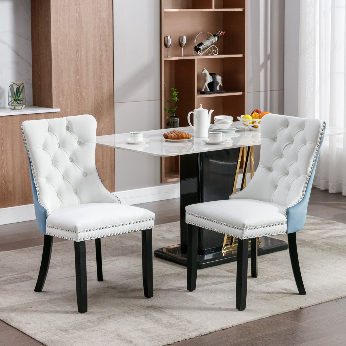 Tufted Modern Dining Chairs Set of 2 with Velvet Accents