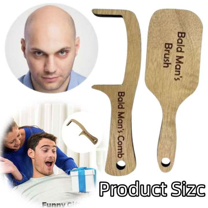 Bald Man's Brush & Comb Funny Wooden Grooming Gift