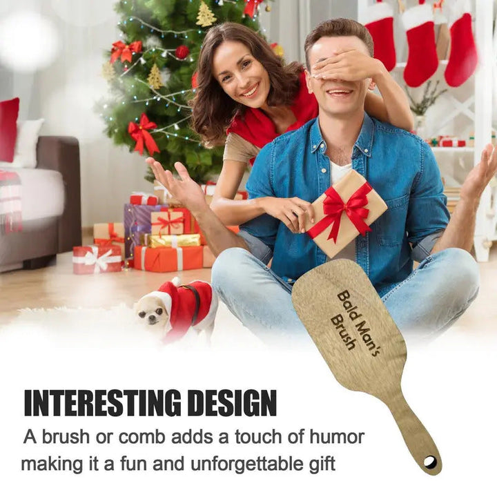 Bald Man's Brush & Comb Funny Wooden Grooming Gift