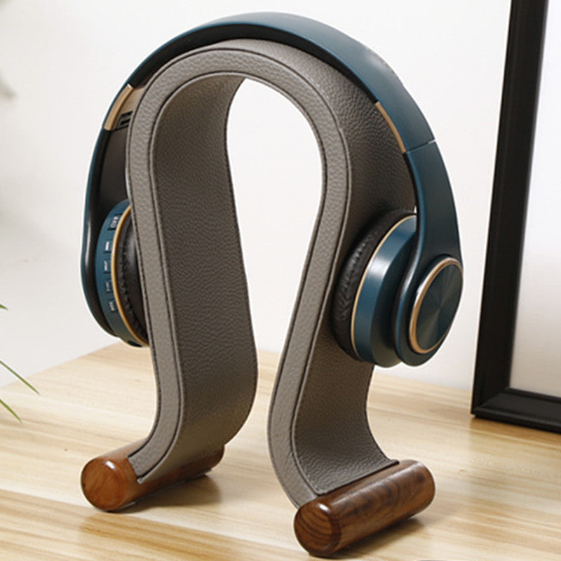 Walnut Wood Headphone Stand with Leather Cradle