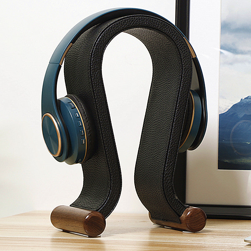 Walnut Wood Headphone Stand with Leather Cradle