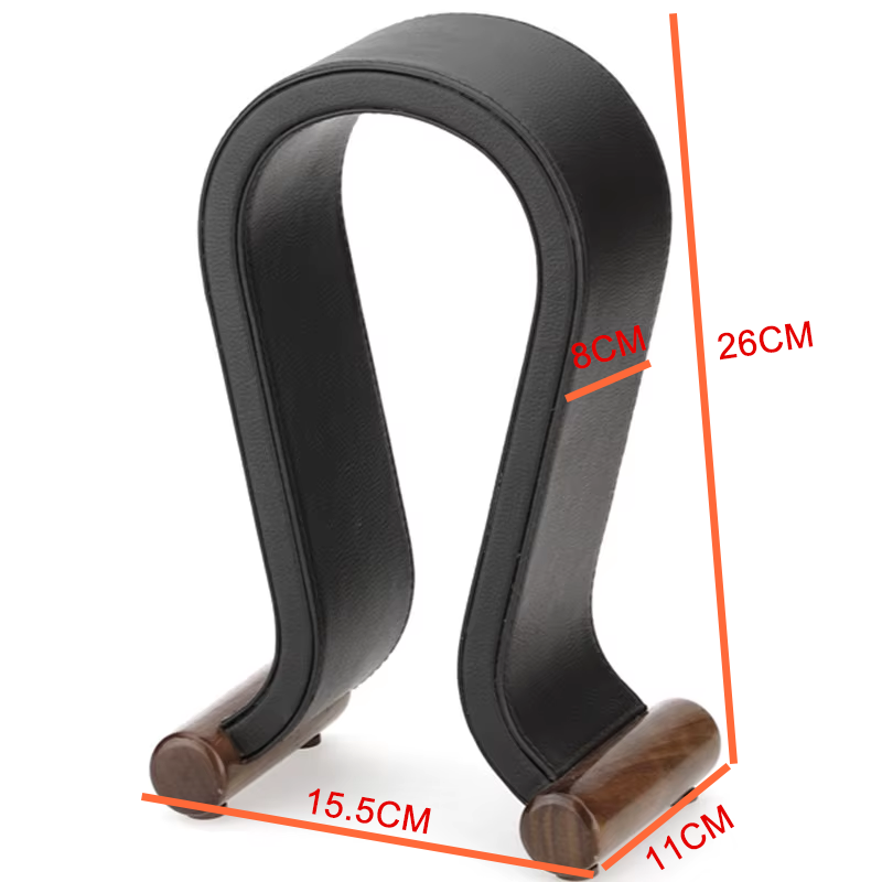 Walnut Wood Headphone Stand with Leather Cradle