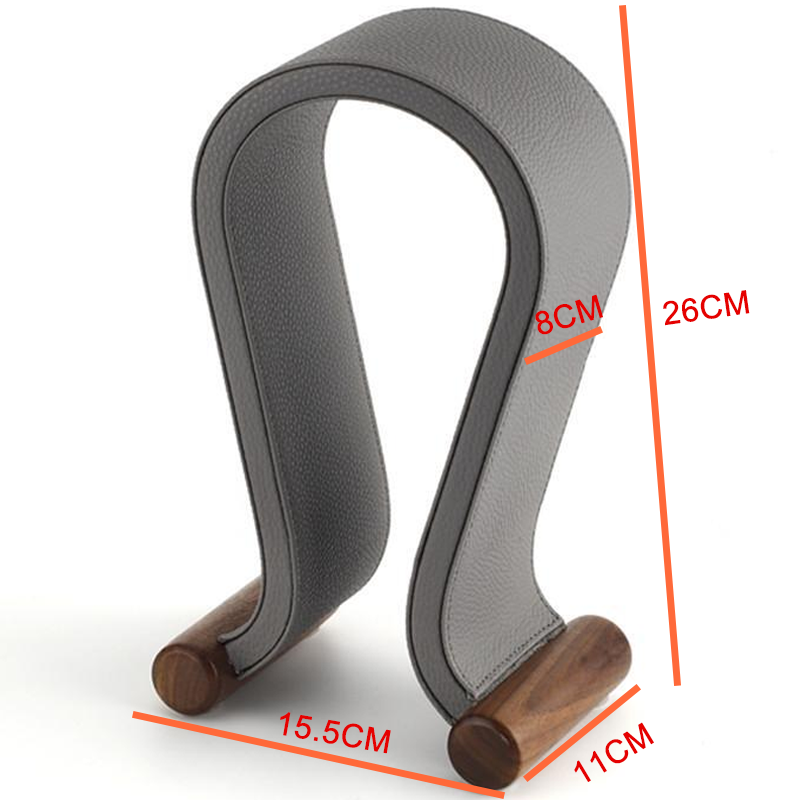 Walnut Wood Headphone Stand with Leather Cradle