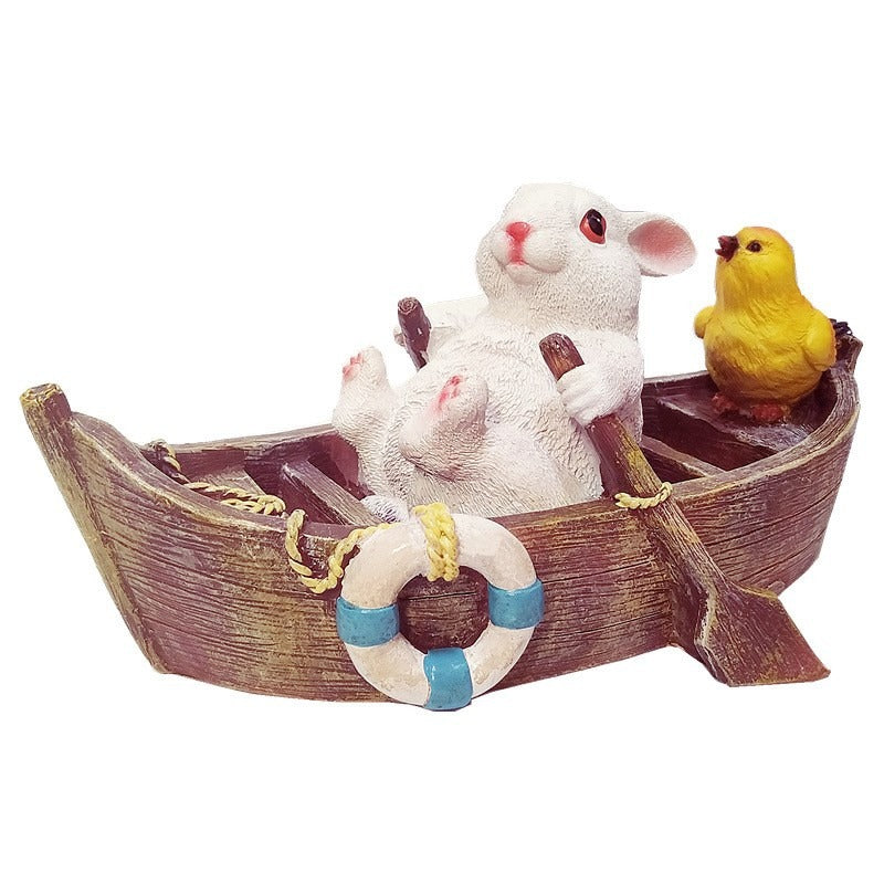Floating Rabbit Boat Ornament for Whimsical Garden Ponds
