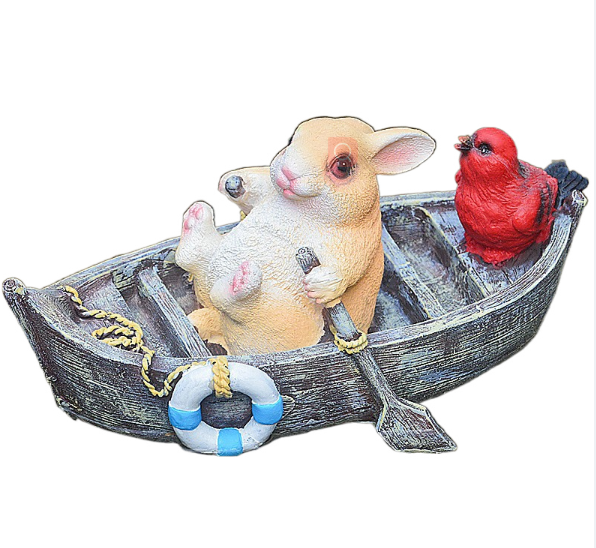Floating Rabbit Boat Ornament for Whimsical Garden Ponds