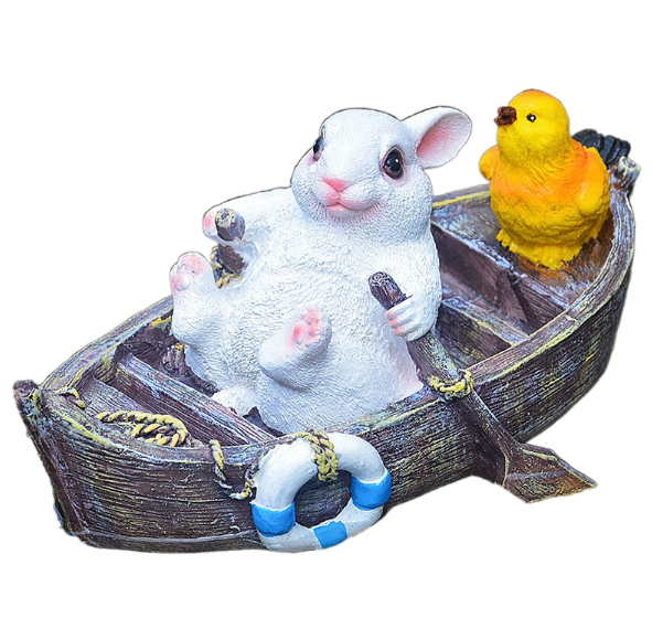 Floating Rabbit Boat Ornament for Whimsical Garden Ponds