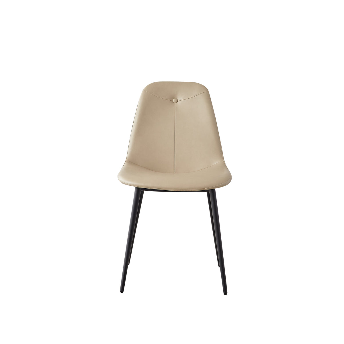 Beige PU Leather Dining Chairs with Tufted Back, Set of 2