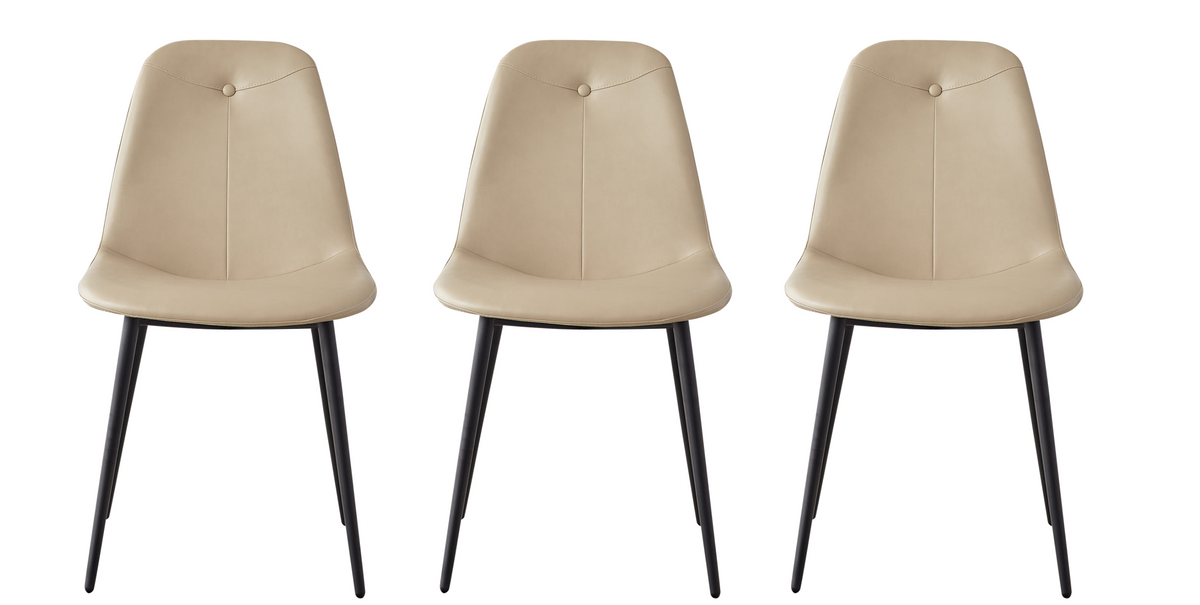 Beige PU Leather Dining Chairs with Tufted Back, Set of 2