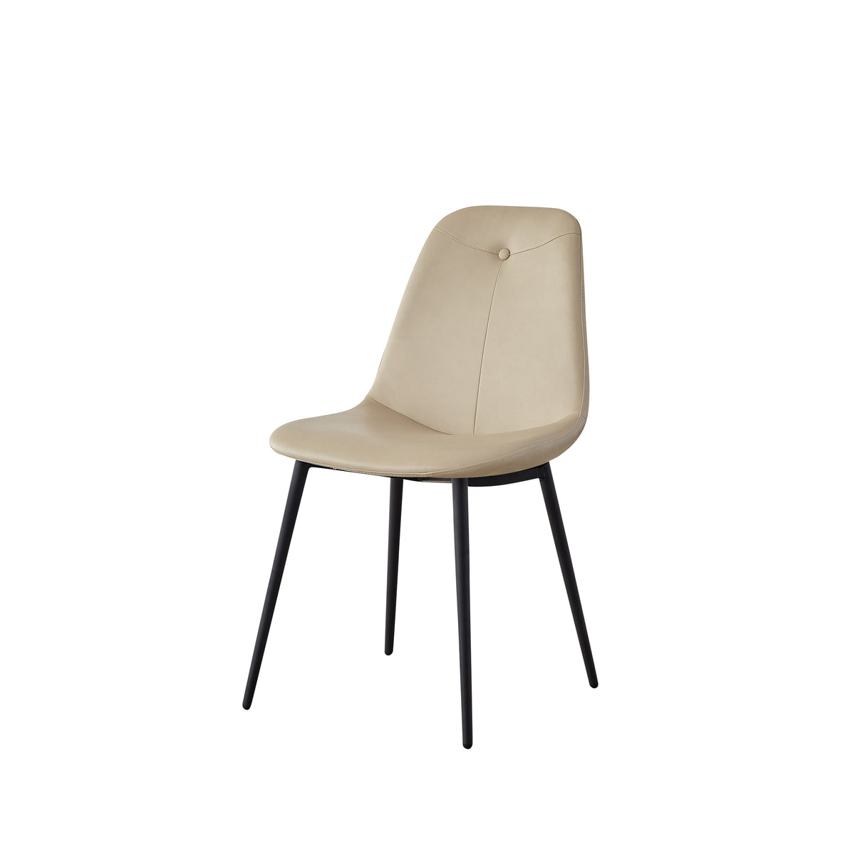 Beige PU Leather Dining Chairs with Tufted Back, Set of 2