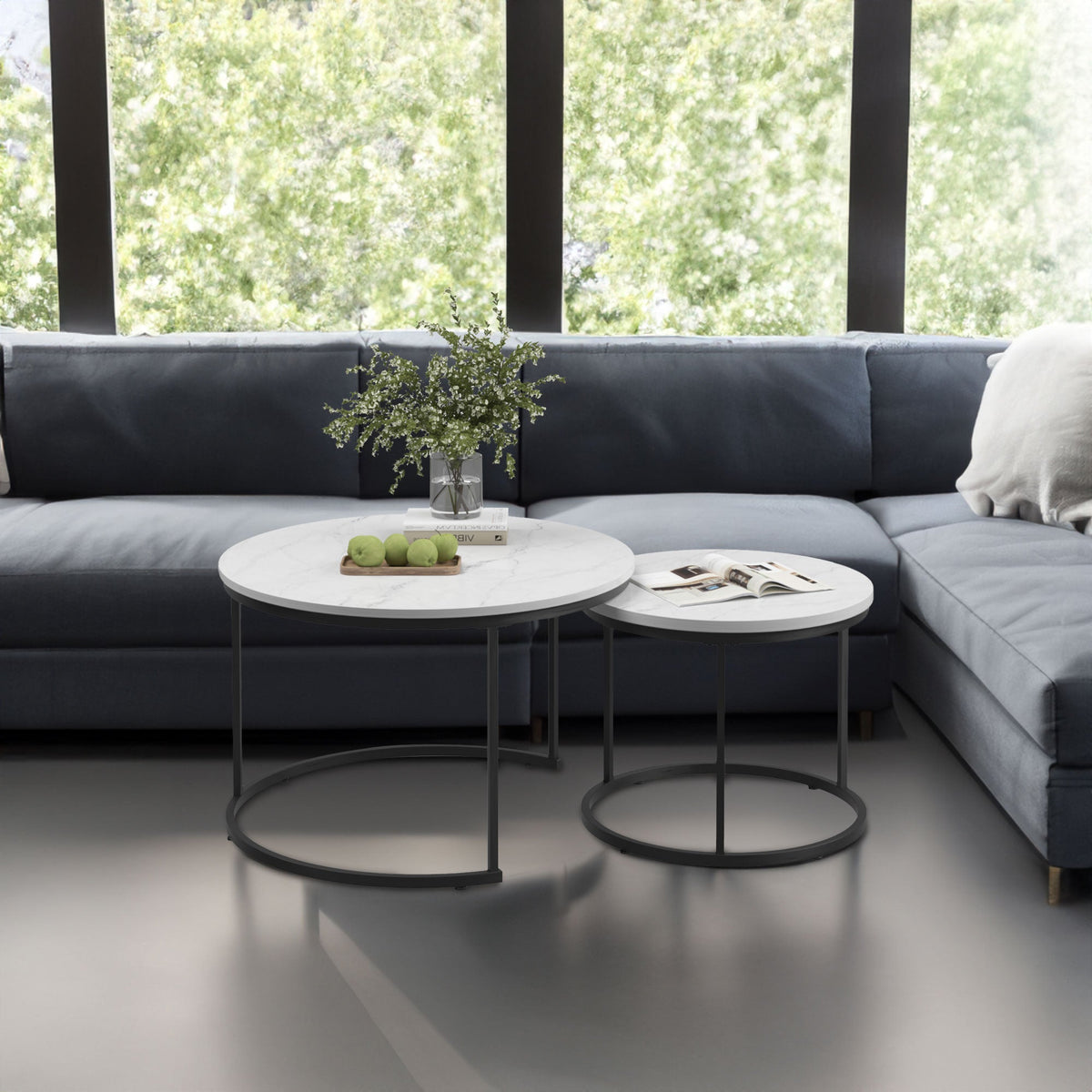 Nesting Coffee Table Set with Faux Marble Top & Metal Frame