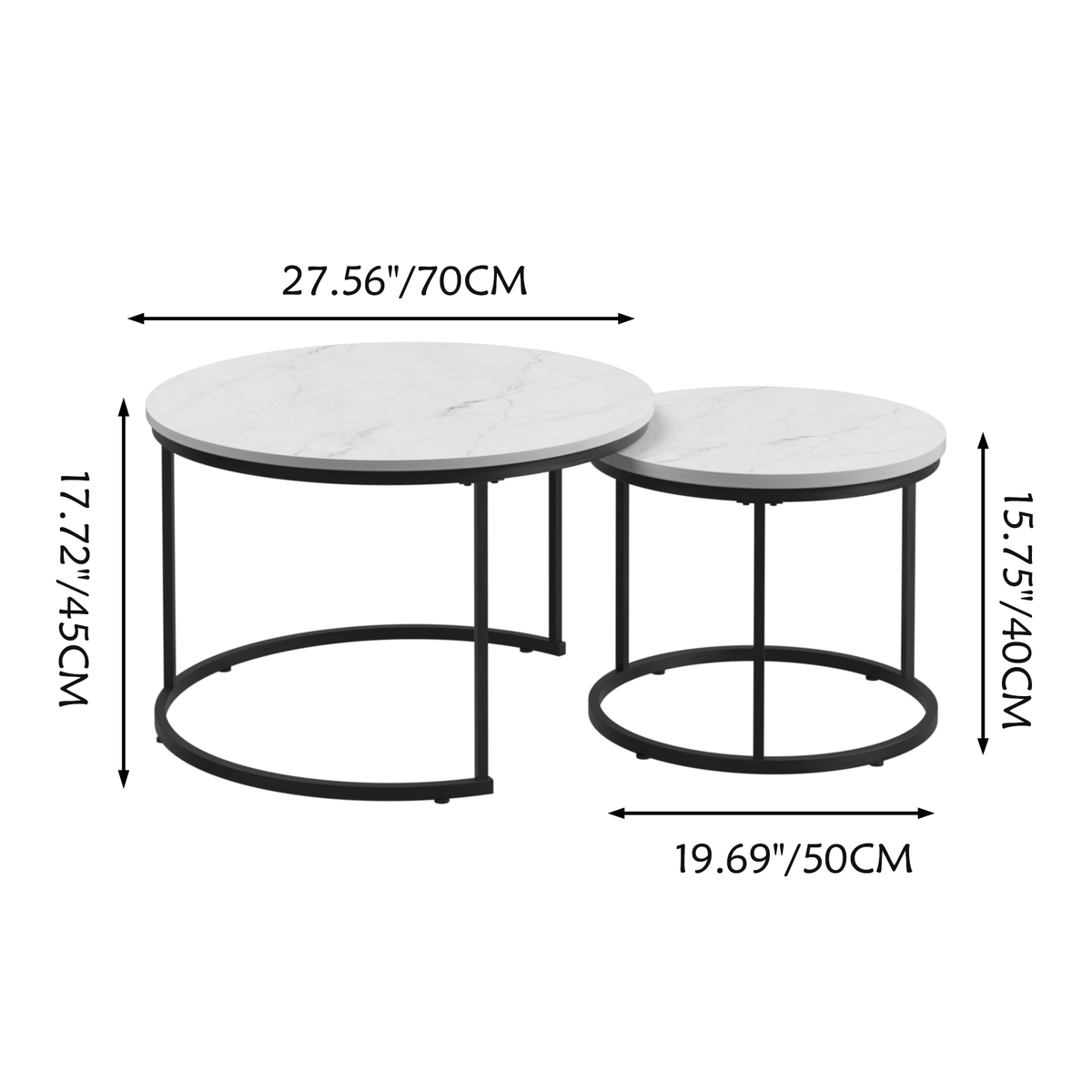 Nesting Coffee Table Set with Faux Marble Top & Metal Frame