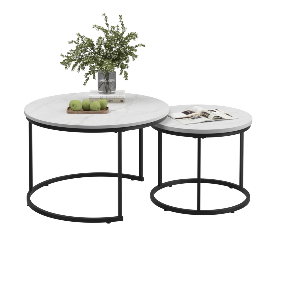 Nesting Coffee Table Set with Faux Marble Top & Metal Frame