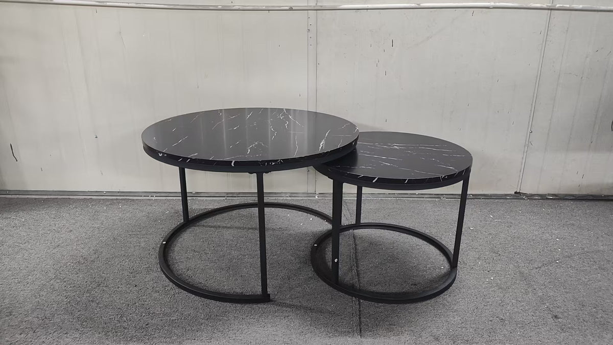Nesting Round Coffee Table Set with Marble-Look Top