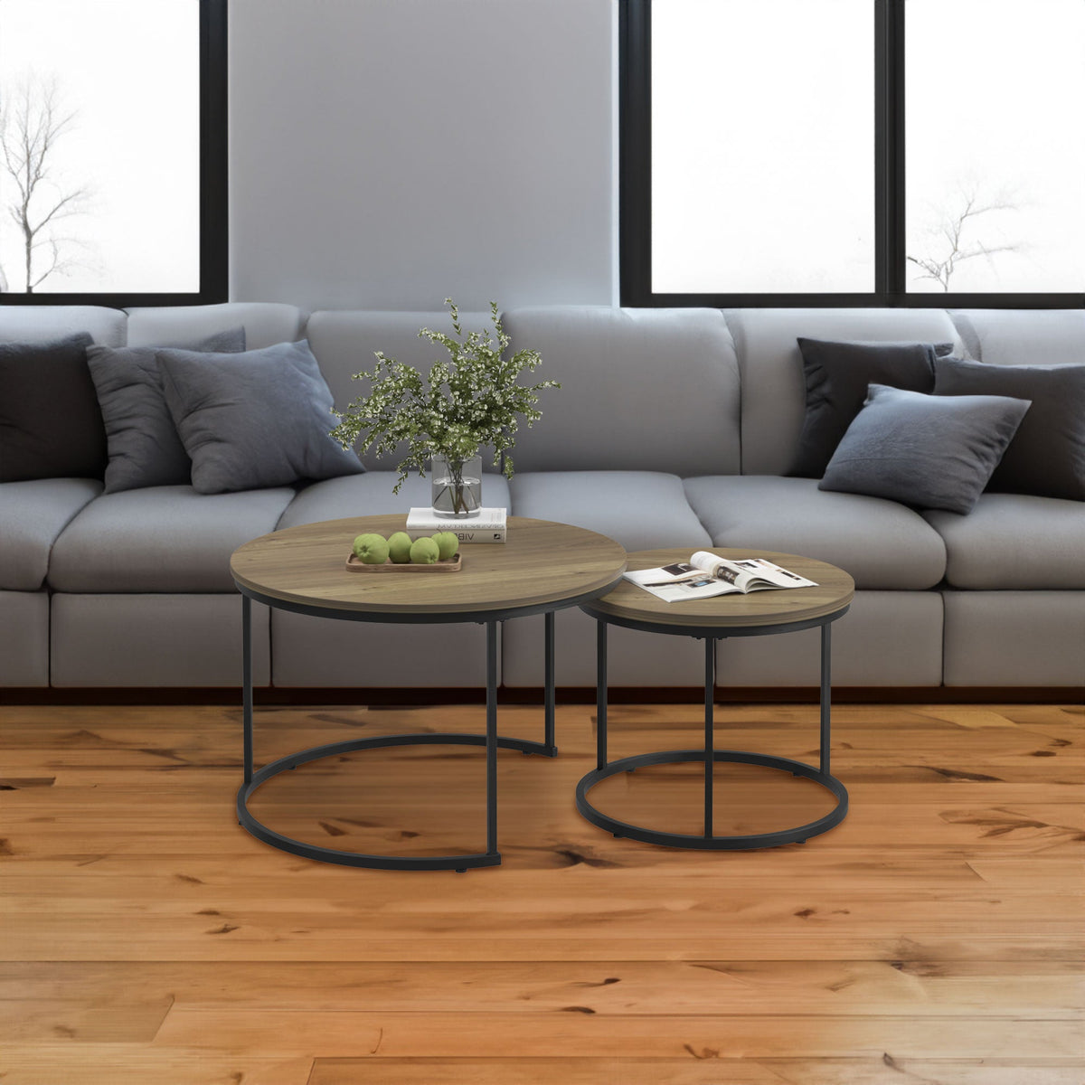 Nesting Round Coffee Table Set: Save Space, Industrial Style