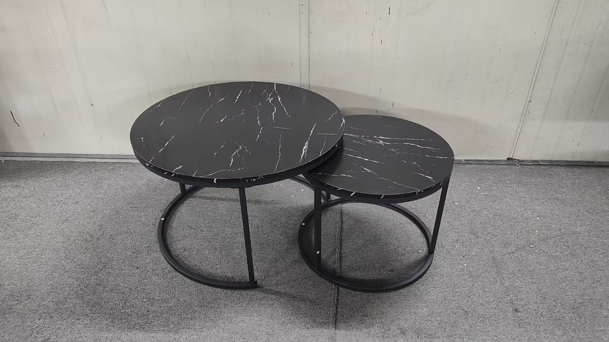 Nesting Round Coffee Table Set with Marble-Look Top
