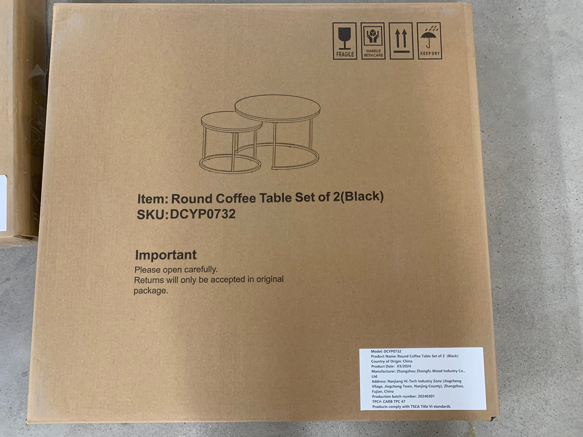 Nesting Round Coffee Table Set with Marble-Look Top