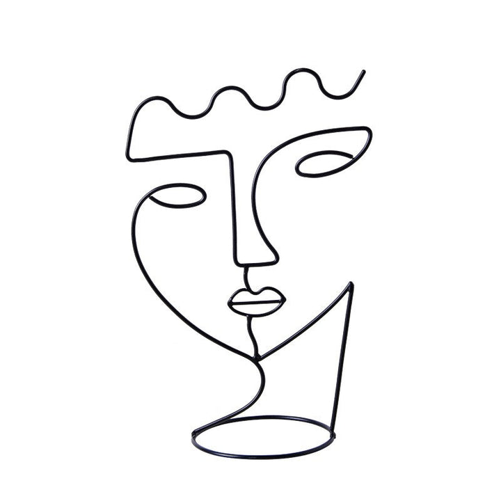 Abstract Face Sculpture – Minimalist Matte Black Decor