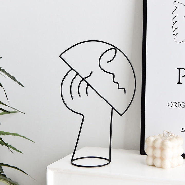 Abstract Face Sculpture – Minimalist Matte Black Decor