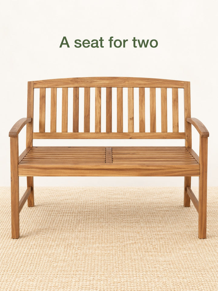 Acacia Garden Bench for Two: Natural Warm-Wood Seating