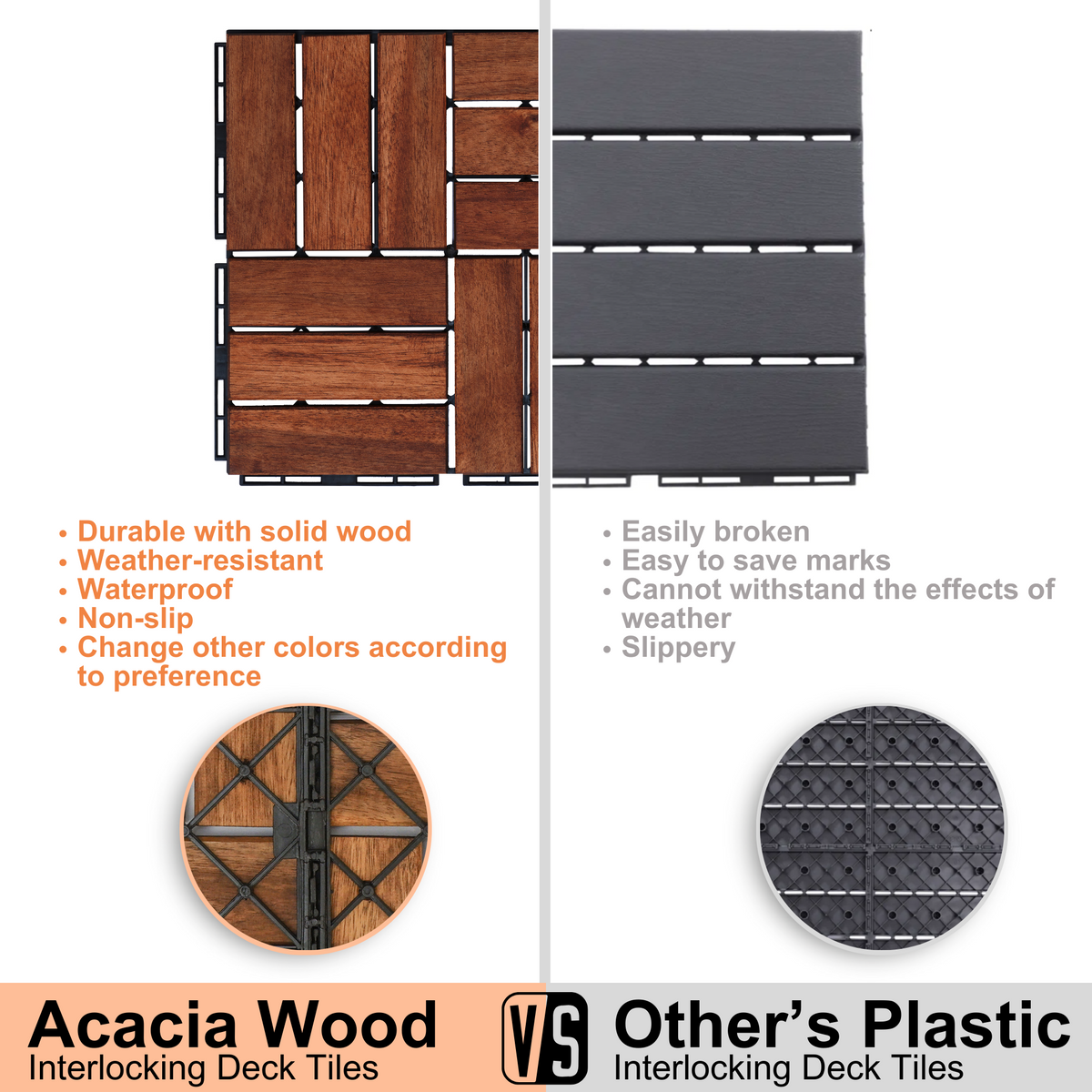 Acacia Deck Tiles 12x12 Interlocking Outdoor Flooring