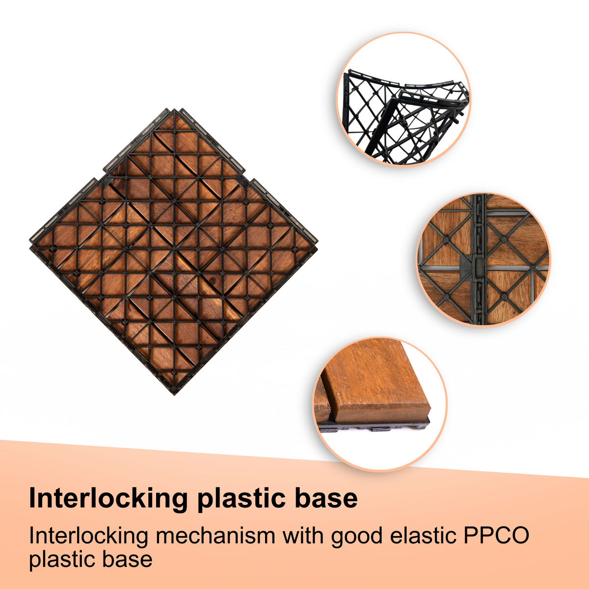 Acacia Deck Tiles 12x12 Interlocking Outdoor Flooring