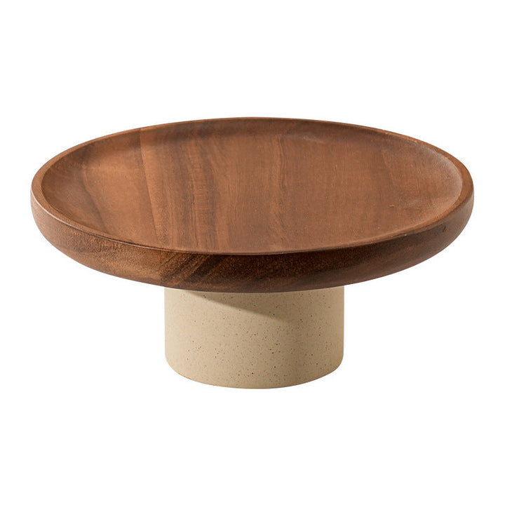 Acacia Wood Cake Stand with Clay Base for Desserts