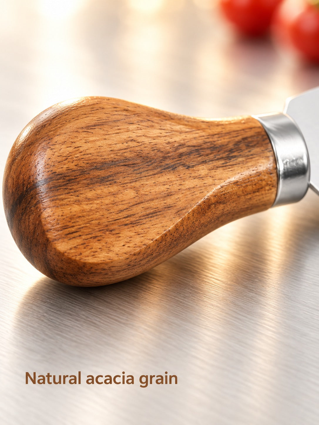 Acacia Wood Cheese Knife Set, 6 Piece Stainless