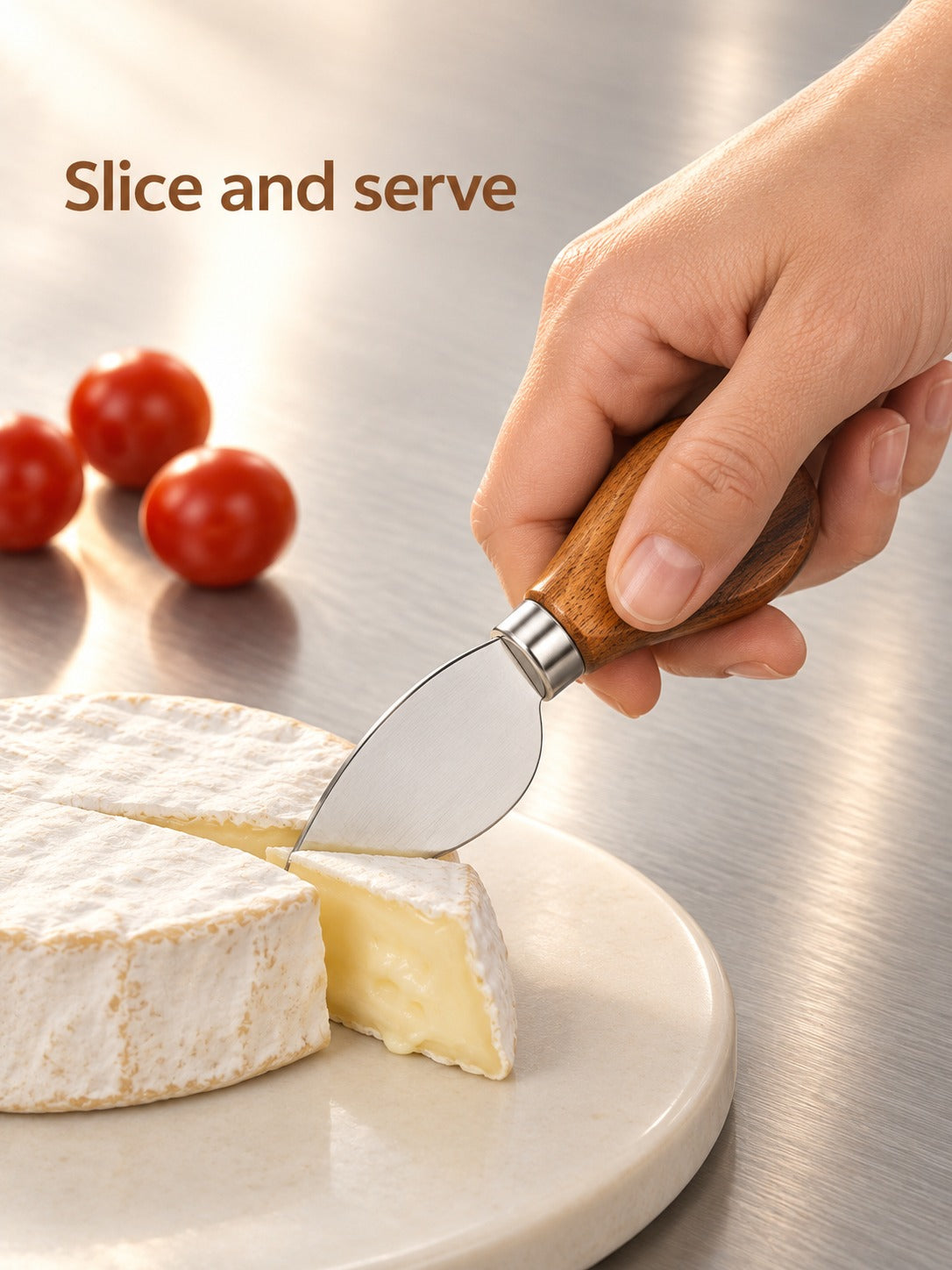 Acacia Wood Cheese Knife Set, 6 Piece Stainless