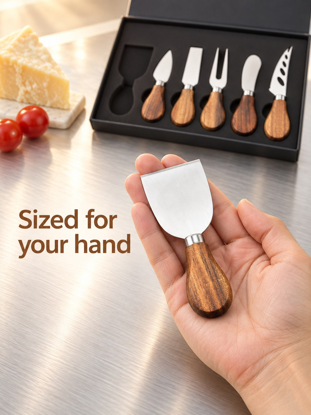Acacia Wood Cheese Knife Set, 6 Piece Stainless