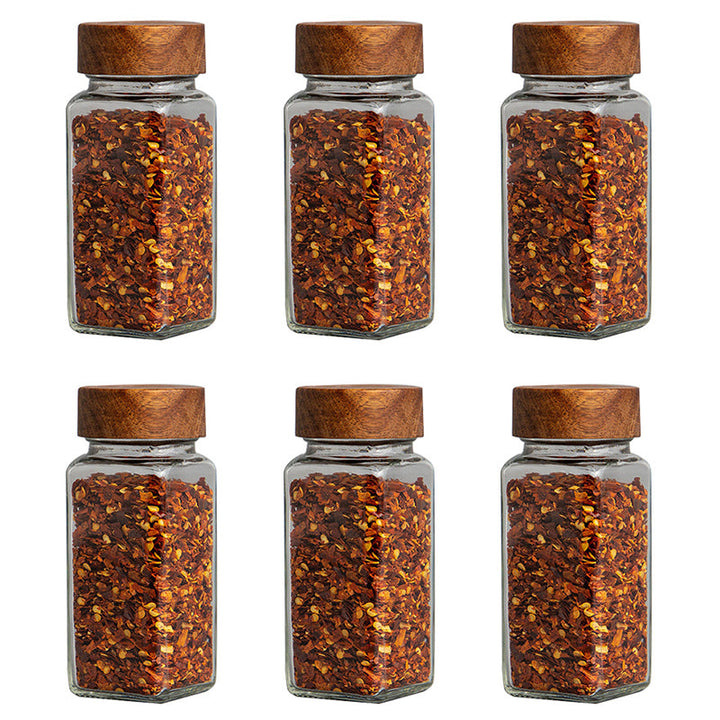 Square Glass Spice Jars with Acacia Wood Lids, 6 Pack