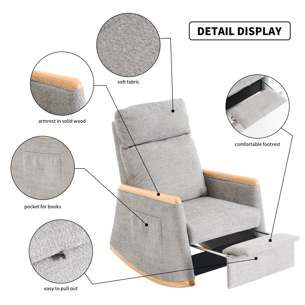Rocking Chair with Footrest and High Back for Reading