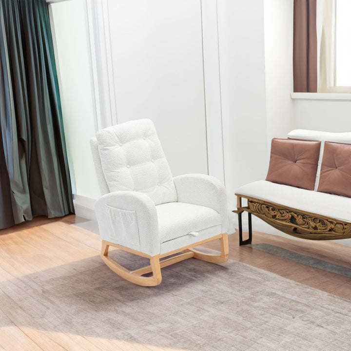 Tufted Boucle Rocking Chair with Pull-Out Footrest
