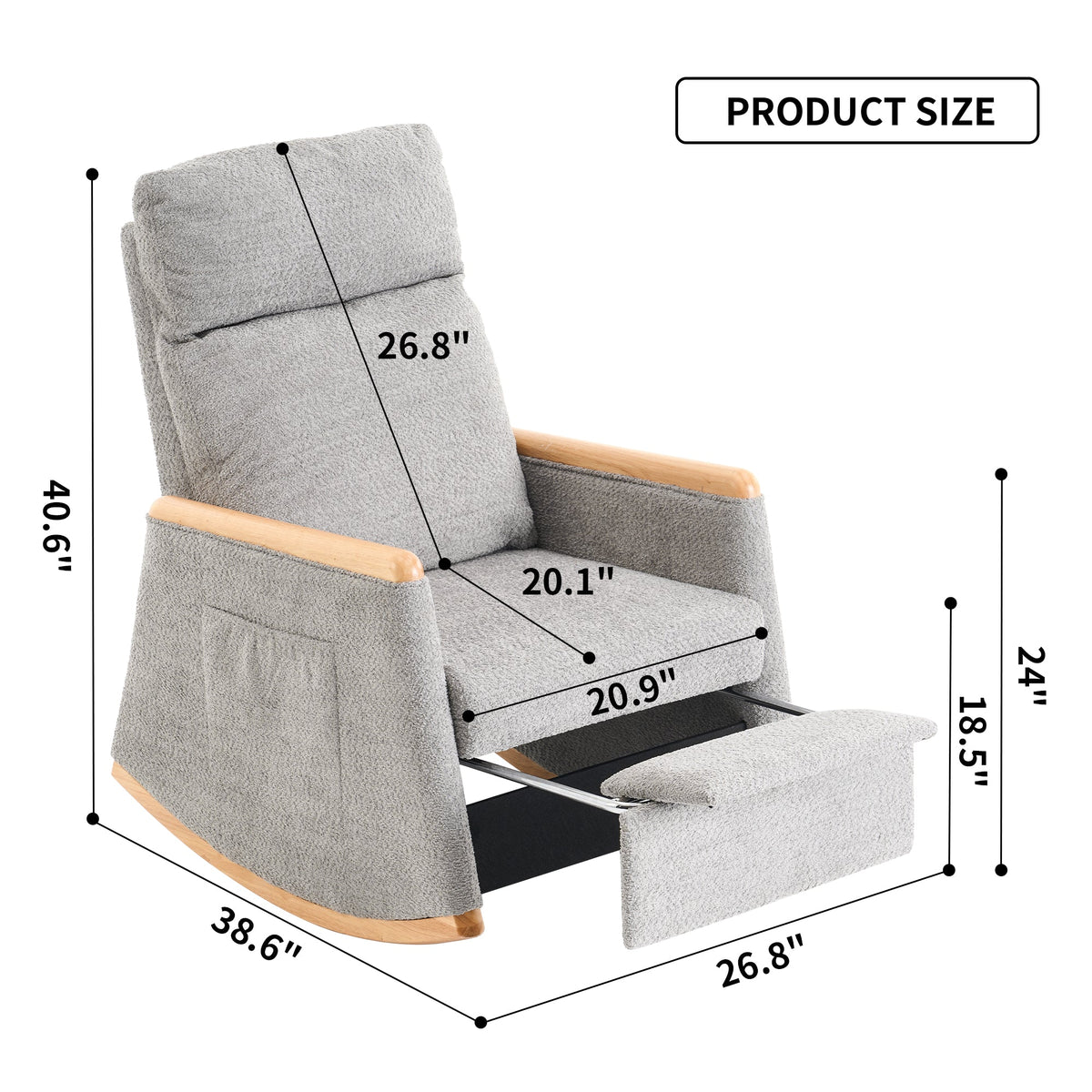 Rocking Chair with Footrest and High Back for Reading