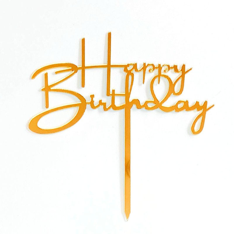 Gold Acrylic Happy Birthday Cake Topper Mirror Finish