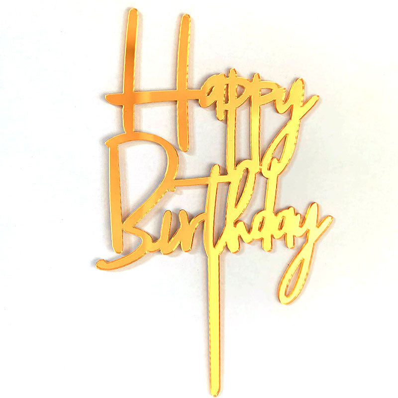 Gold Acrylic Happy Birthday Cake Topper Mirror Finish