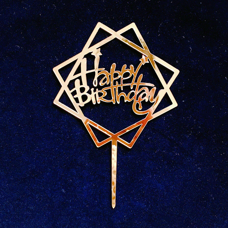 Mirror Gold Acrylic Happy Birthday Cake Topper Insert