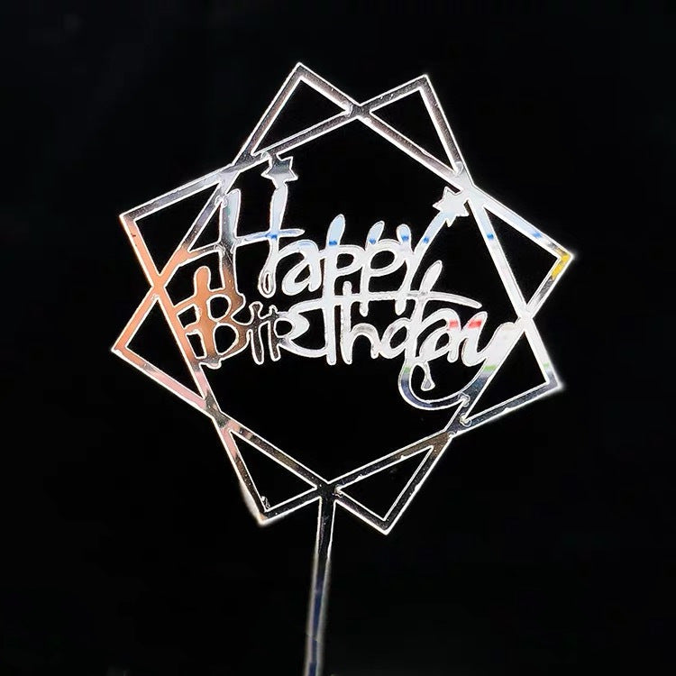 Mirror Gold Acrylic Happy Birthday Cake Topper Insert
