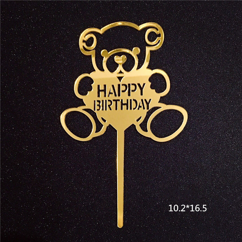 Mirror Gold Acrylic Happy Birthday Cake Topper Insert
