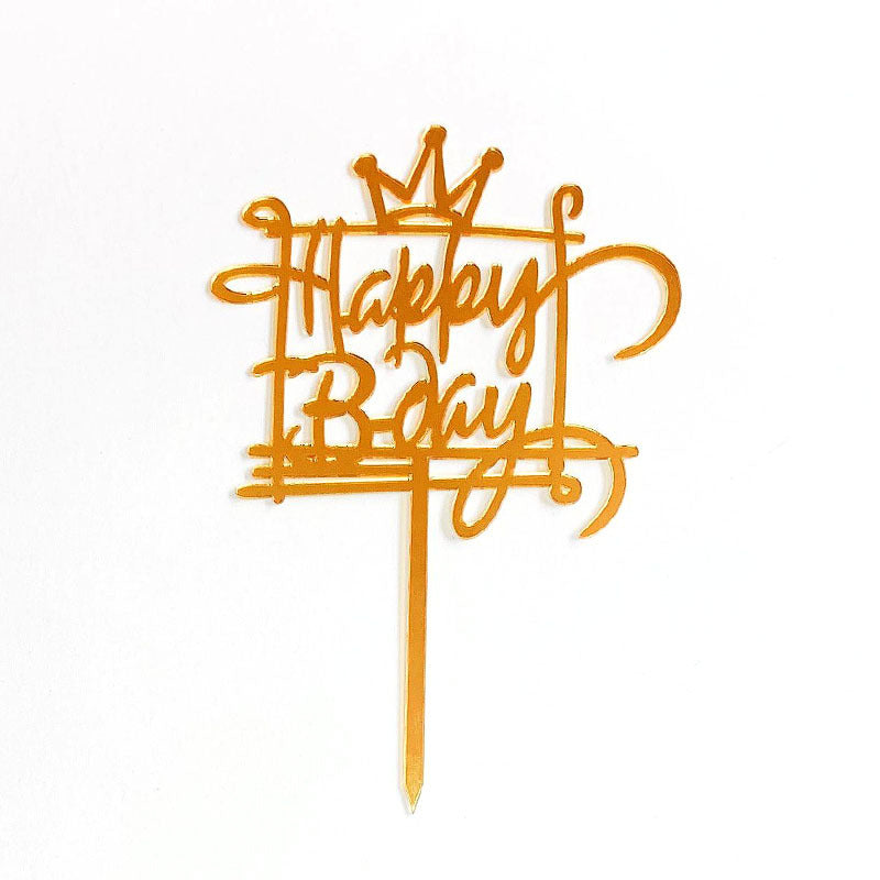 Gold Acrylic Happy Birthday Cake Topper Mirror Finish