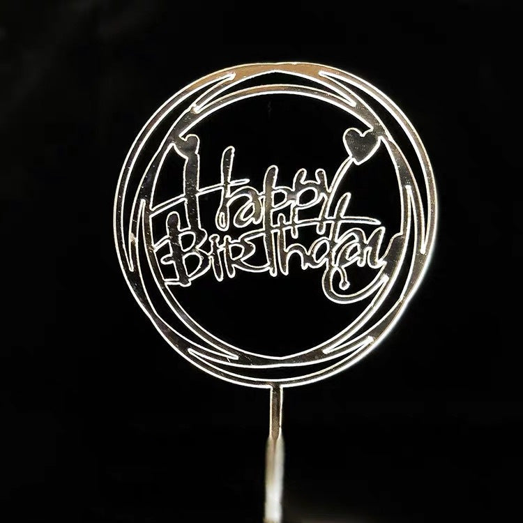 Mirror Gold Acrylic Happy Birthday Cake Topper Insert