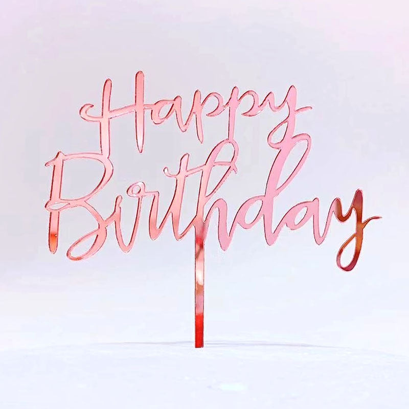 Gold Acrylic Happy Birthday Cake Topper Mirror Finish