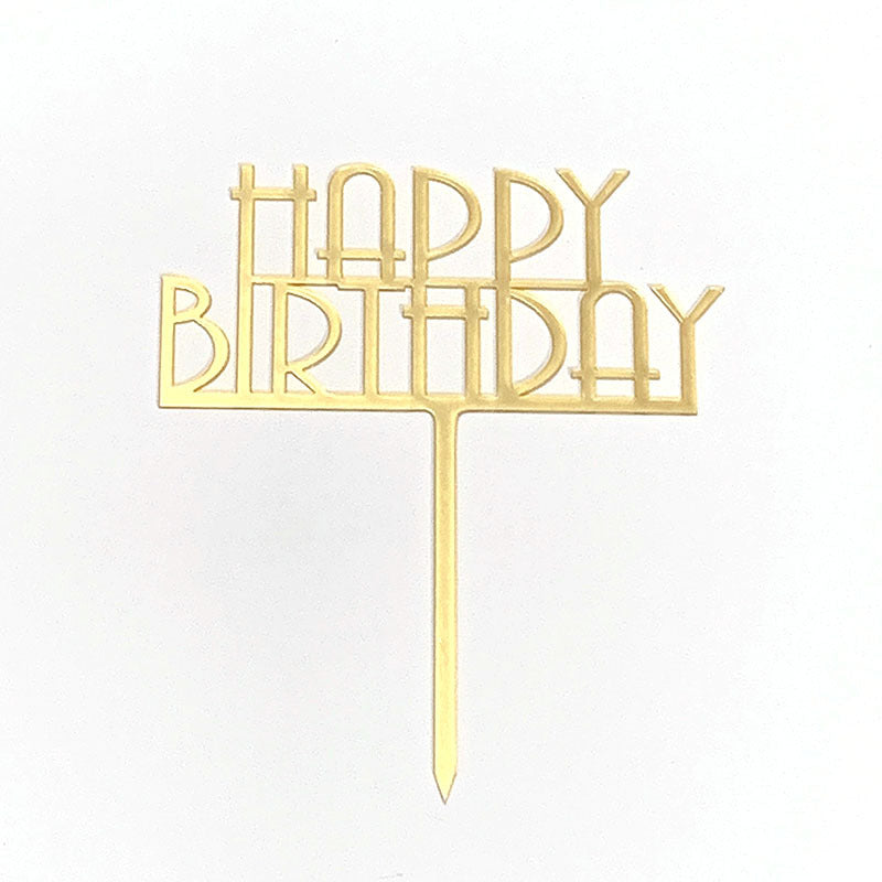 Gold Acrylic Happy Birthday Cake Topper Mirror Finish