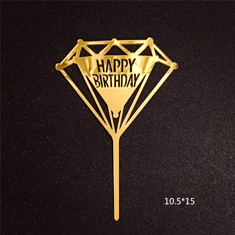 Mirror Gold Acrylic Happy Birthday Cake Topper Insert