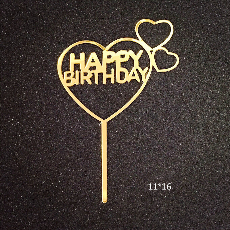 Mirror Gold Acrylic Happy Birthday Cake Topper Insert
