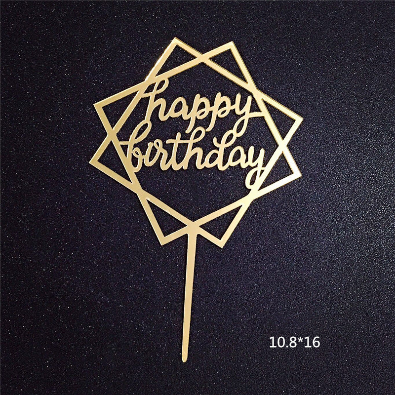 Mirror Gold Acrylic Happy Birthday Cake Topper Insert