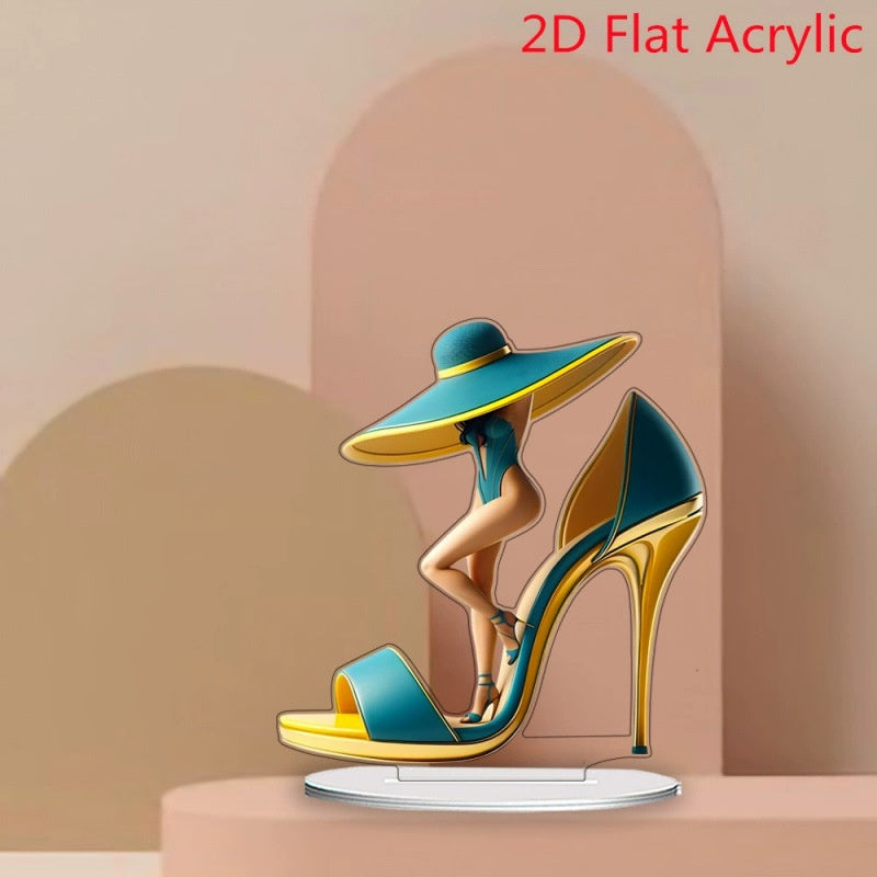 Acrylic High Heel Desk Decor — Elegant Teal & Gold Accent