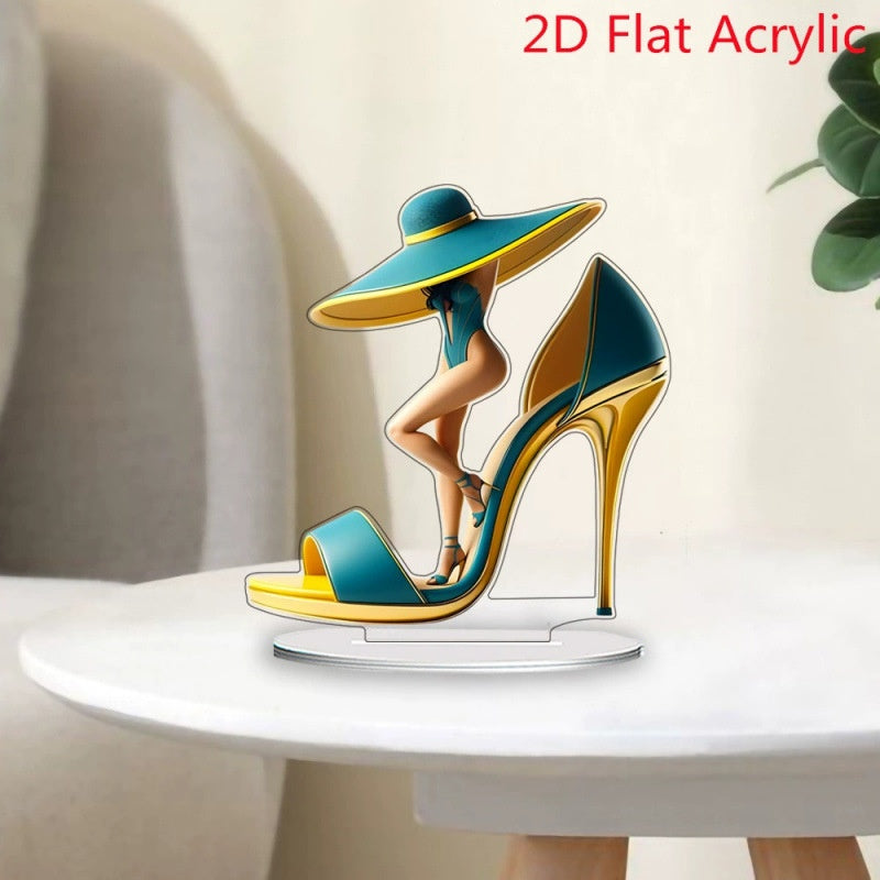 Acrylic High Heel Desk Decor — Elegant Teal & Gold Accent