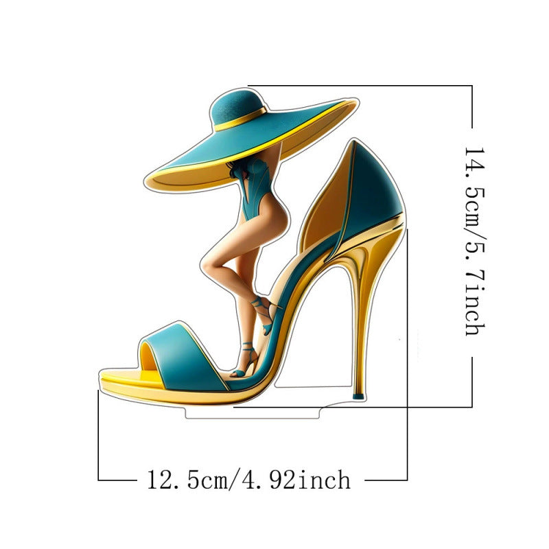 Acrylic High Heel Desk Decor — Elegant Teal & Gold Accent