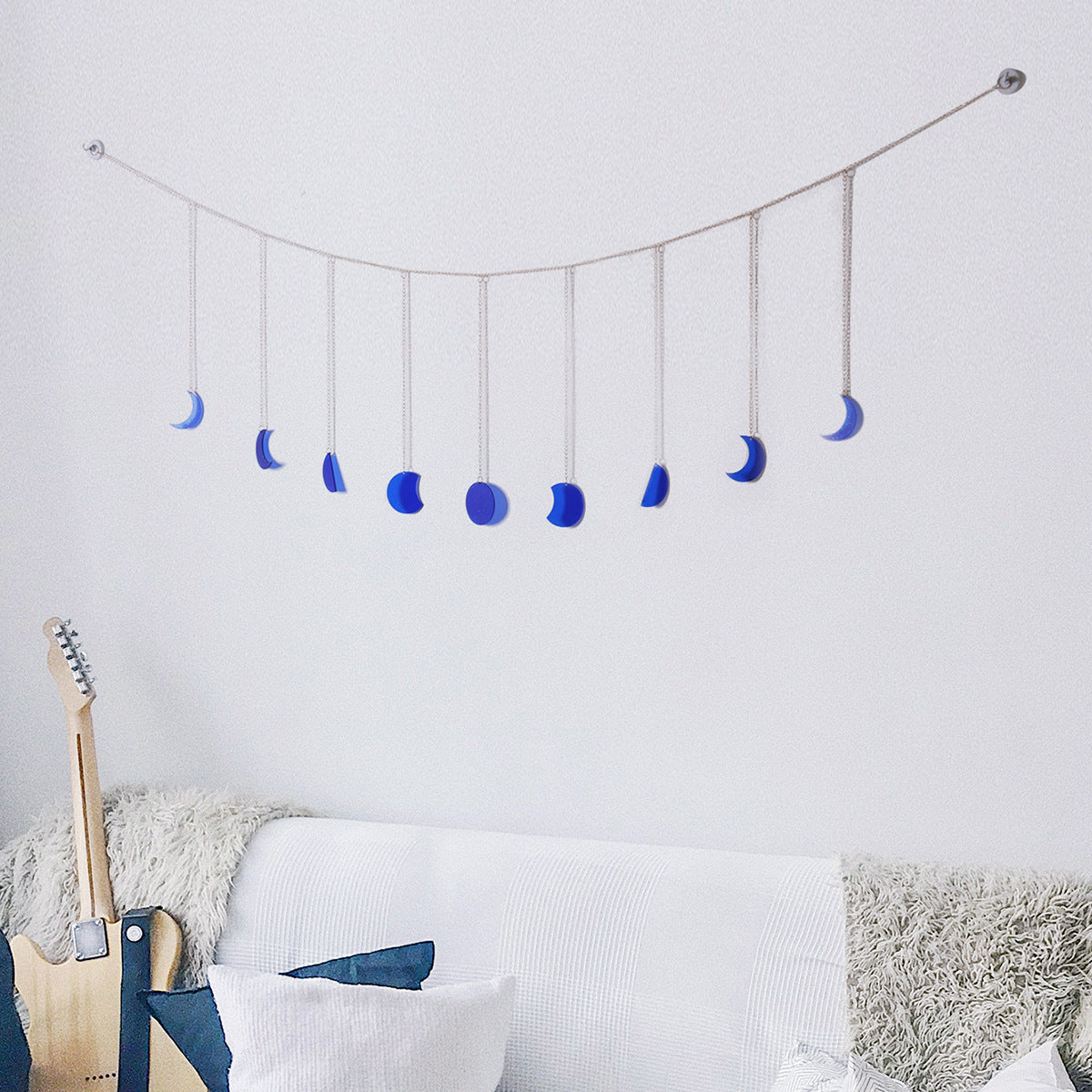 Moon Phase Wall Decor – Glossy Blue Hanging Ornament