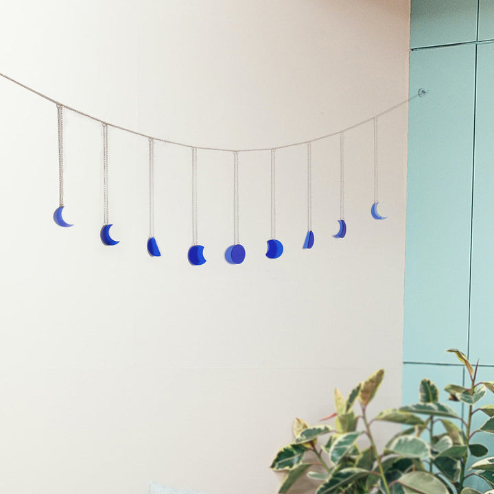 Moon Phase Wall Decor – Glossy Blue Hanging Ornament